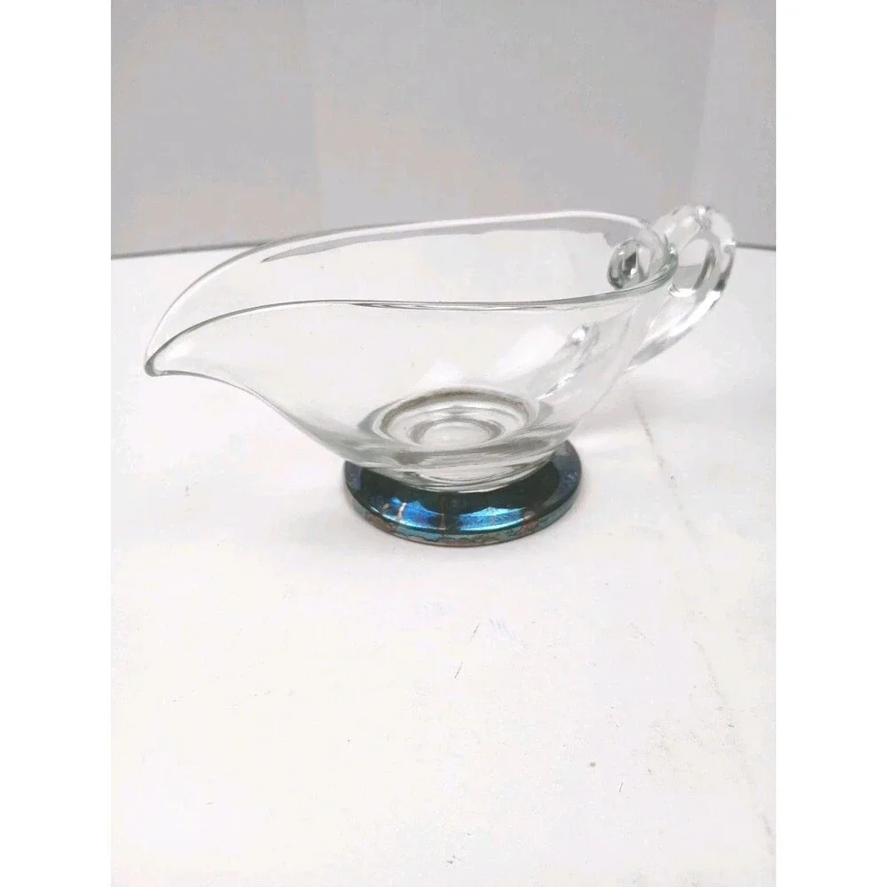 Vintage Gravy Boat Clear Glass Swirl Nautilus Handle Heavy Concave Base Unique
